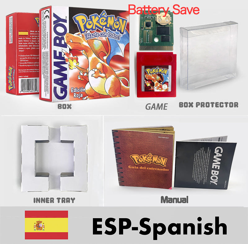 USA ITA NOE FRA ESP version battery save cart sealed pokemon crystal gold silver yellow red blue 16 bit box tray manual Game Cartridge for GBC