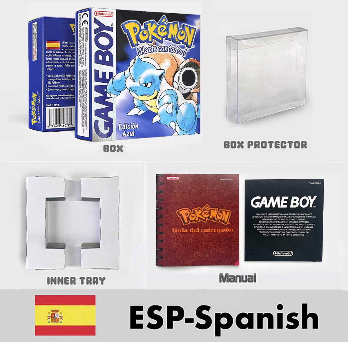 USA FRA NOE ESP ITA Pokemon Yellow Blue Red Crystal Silver Gold Green box and manual for GBC
