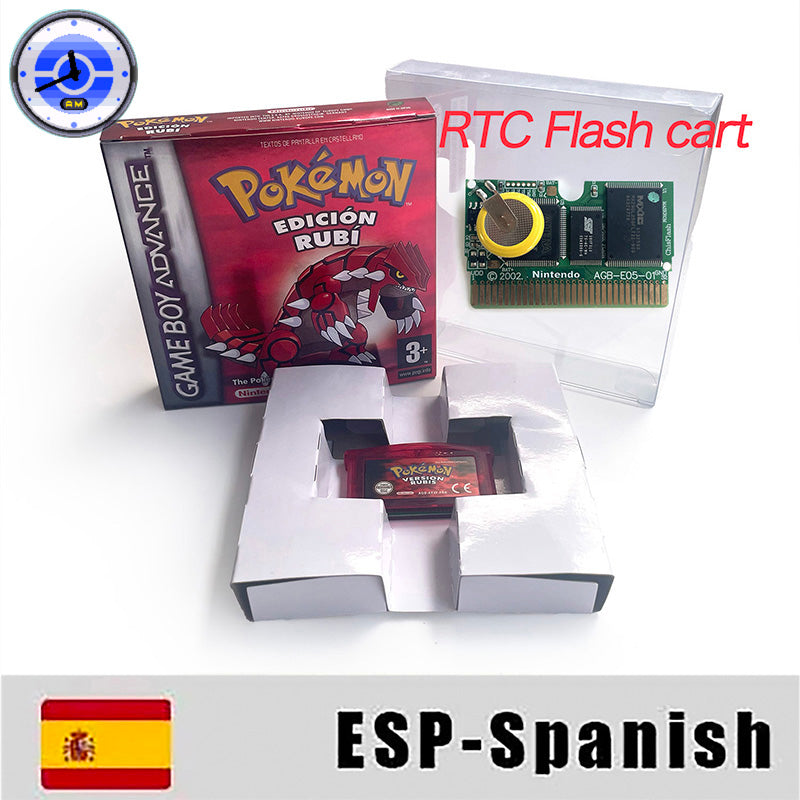 EUR ESP NOE FRA ITA USA RTC flash 1 M Flash CART  Pokemon 5 types Sapphire Firered Emerald Ruby Leafgreen Video Game cart for GBA Multilingual
