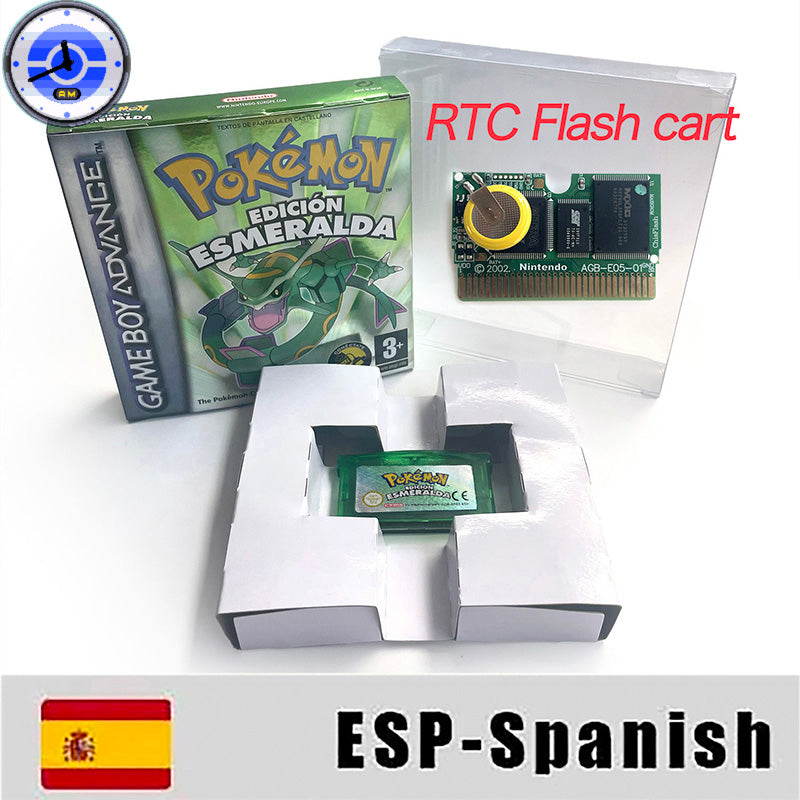 EUR ESP NOE FRA ITA USA RTC flash 1 M Flash CART  Pokemon 5 types Sapphire Firered Emerald Ruby Leafgreen Video Game cart for GBA Multilingual