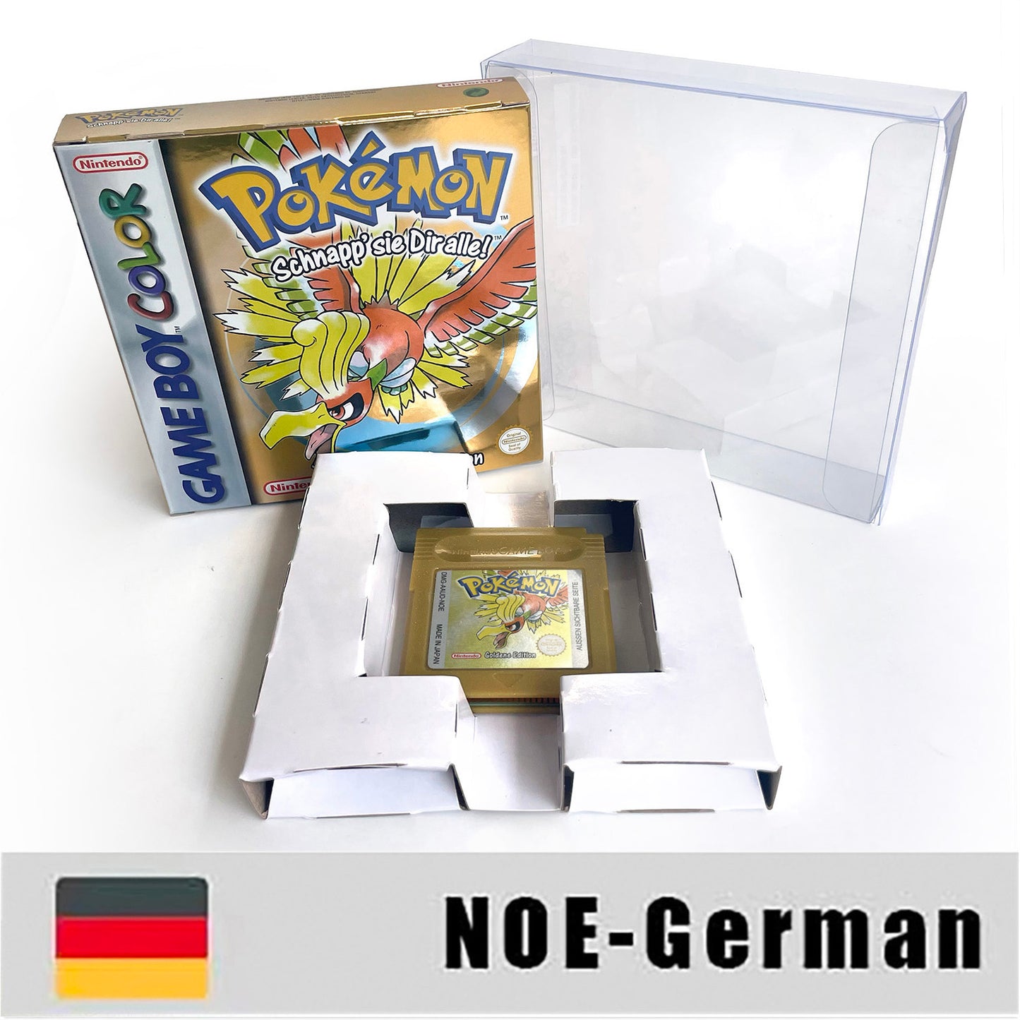gbc game NOE German pokemon gold version RTC Flash cart Nintendo Battery save cartridge with tray box game boy color