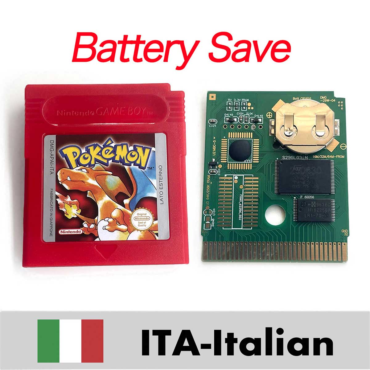 USA ITA NOE FRA ESP EUR version battery save cart pokemon yellow red crystal gold silver blue 16 bit Game Cartridge for GBC