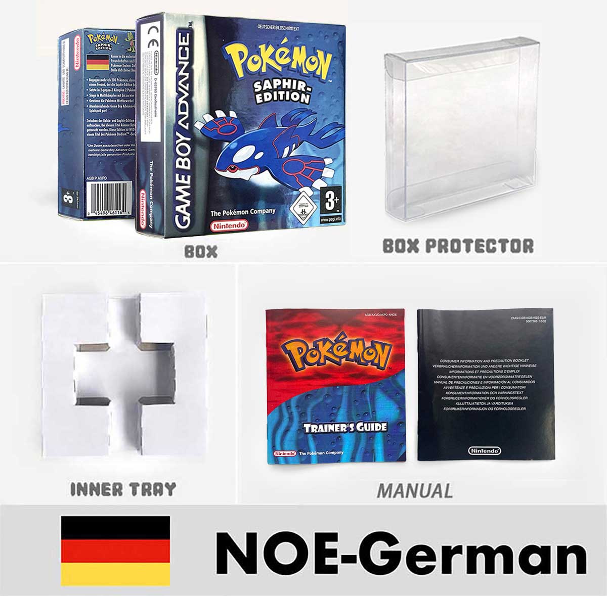 USA FRA NOE FRA Pokemon Emerald Ruby Firered Sapphire LeafGreen Box Tray Manual for Gba