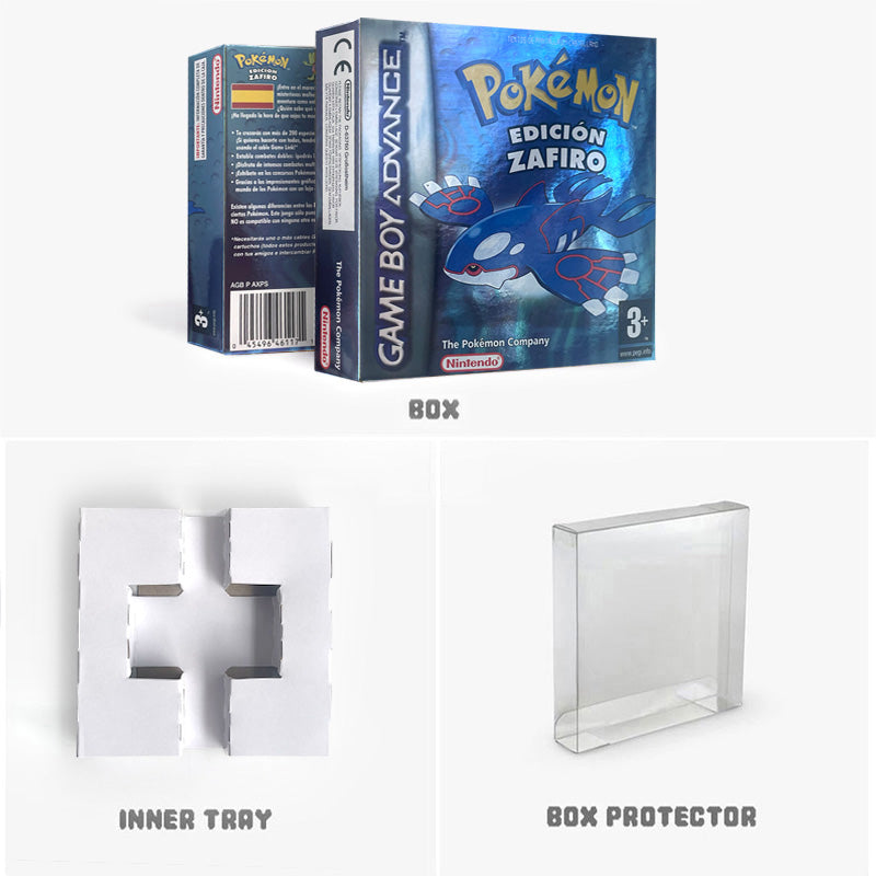 ESP Spanish IC save rtc flash cart Real Time Clock pokemon sapphire version box with tray Nintendo game cartridge for gba