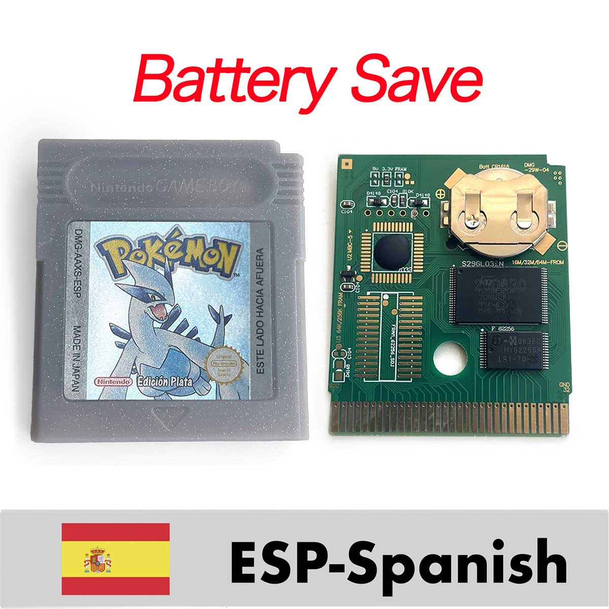 USA ITA NOE FRA ESP EUR version battery save cart pokemon yellow red crystal gold silver blue 16 bit Game Cartridge for GBC