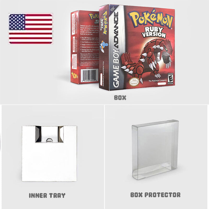USA NOE FRA EUR ESP ITA Pokemon Emerald Ruby Leafgreen Sapphire Firered Nintendo Metallic Holographic BOX for GBA multiple languages