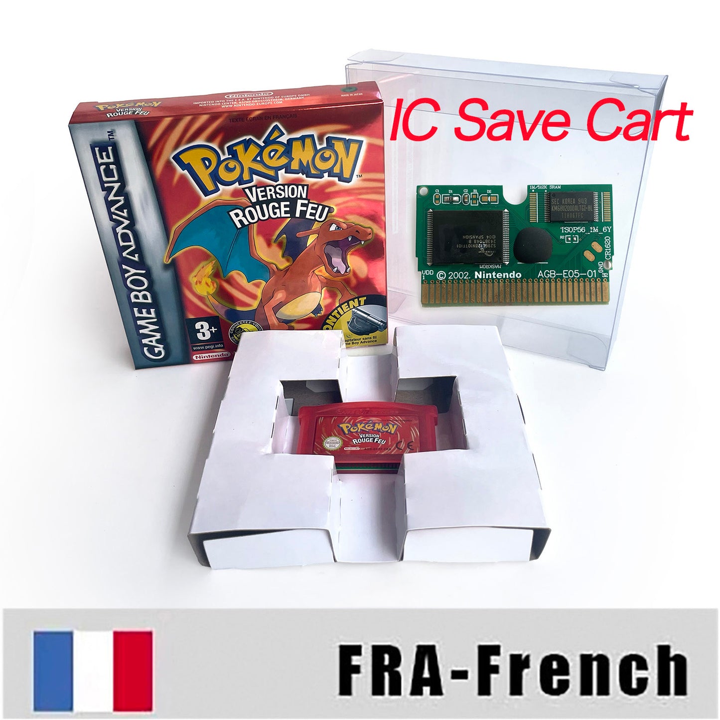IC save 1 M flash cart pokemon feu rouge version box with tray Nintendo game cartridge for gba game boy advance