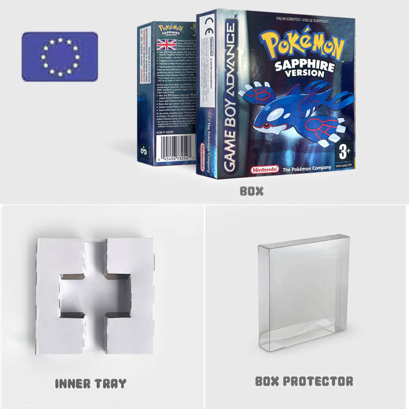 EUR English IC save rtc flash cart Real Time Clock pokemon sapphire version box with tray Nintendo game cartridge for gba