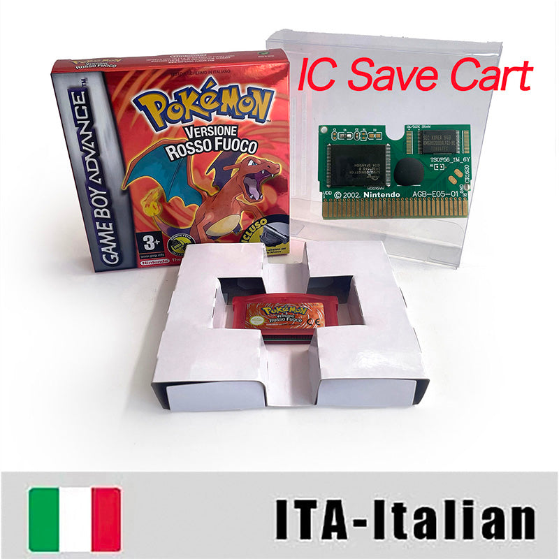EUR ESP NOE FRA ITA IC save cart Nintendo Pokemon Emerald Ruby Leafgreen Sapphire Firered Metallic Holographic Box game cartridge for GBA