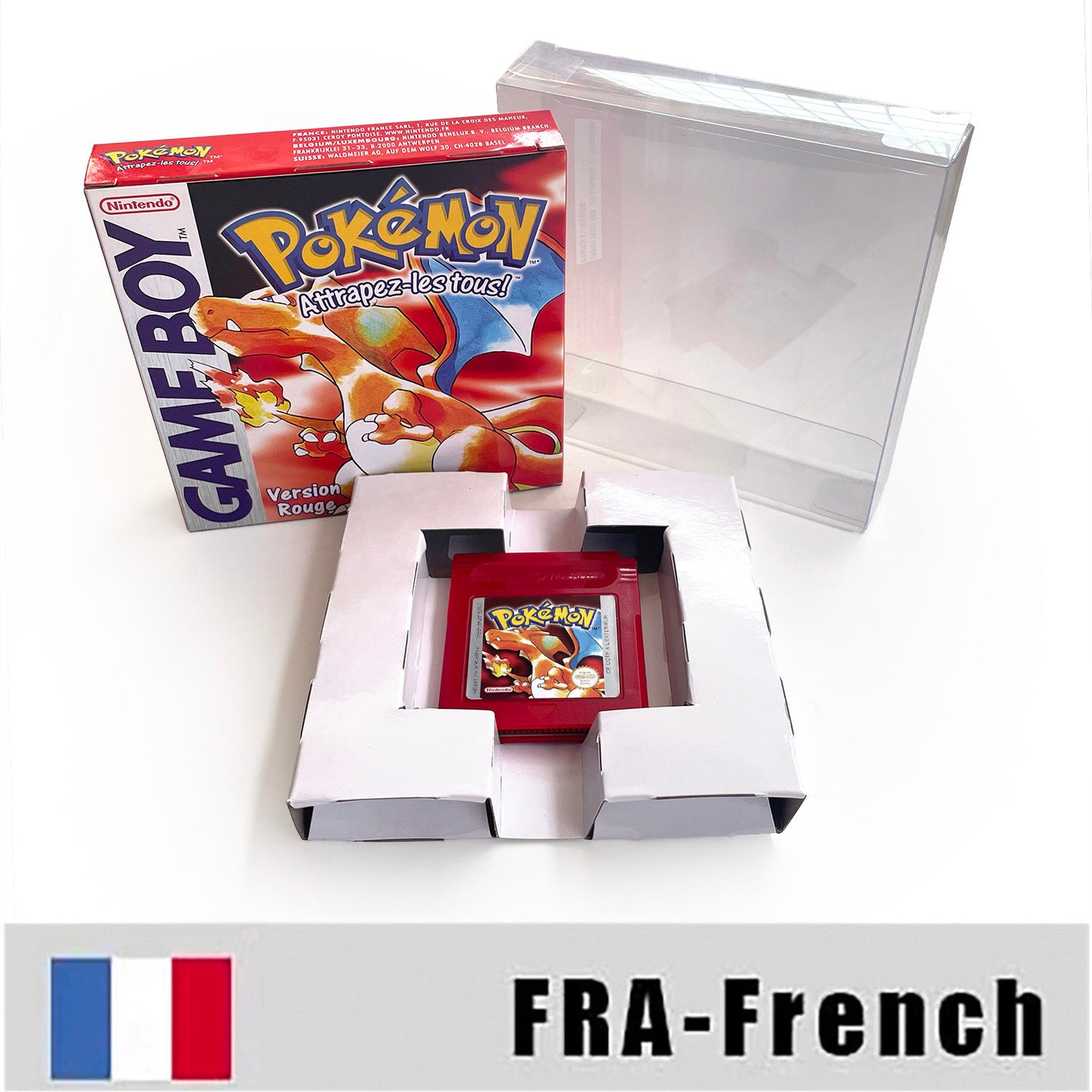 gbc game FRA French pokemon red rouge version Battery save no RTC Flash cartridge with tray box gbc game boy color