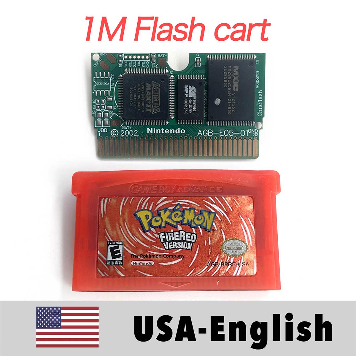 USA ESP NOE FRA EUR ITA 1M/RTC Flash cart Pokemon Emerald,ruby,sapphire,firered,leafgreen Game Cartridge for GBA multiple languages