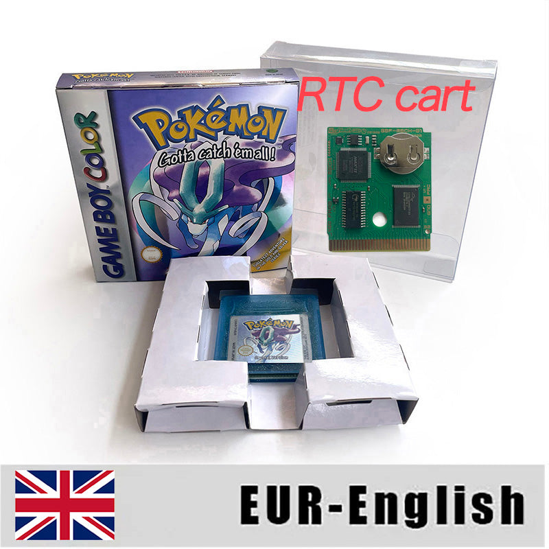 ITA ESP EUR FRA NOE USA Pokemon series RTC Flash silver crystal gold NO RTC flash yellow red blue 16 bit box tray Game Cartridge for GBC Multi-language