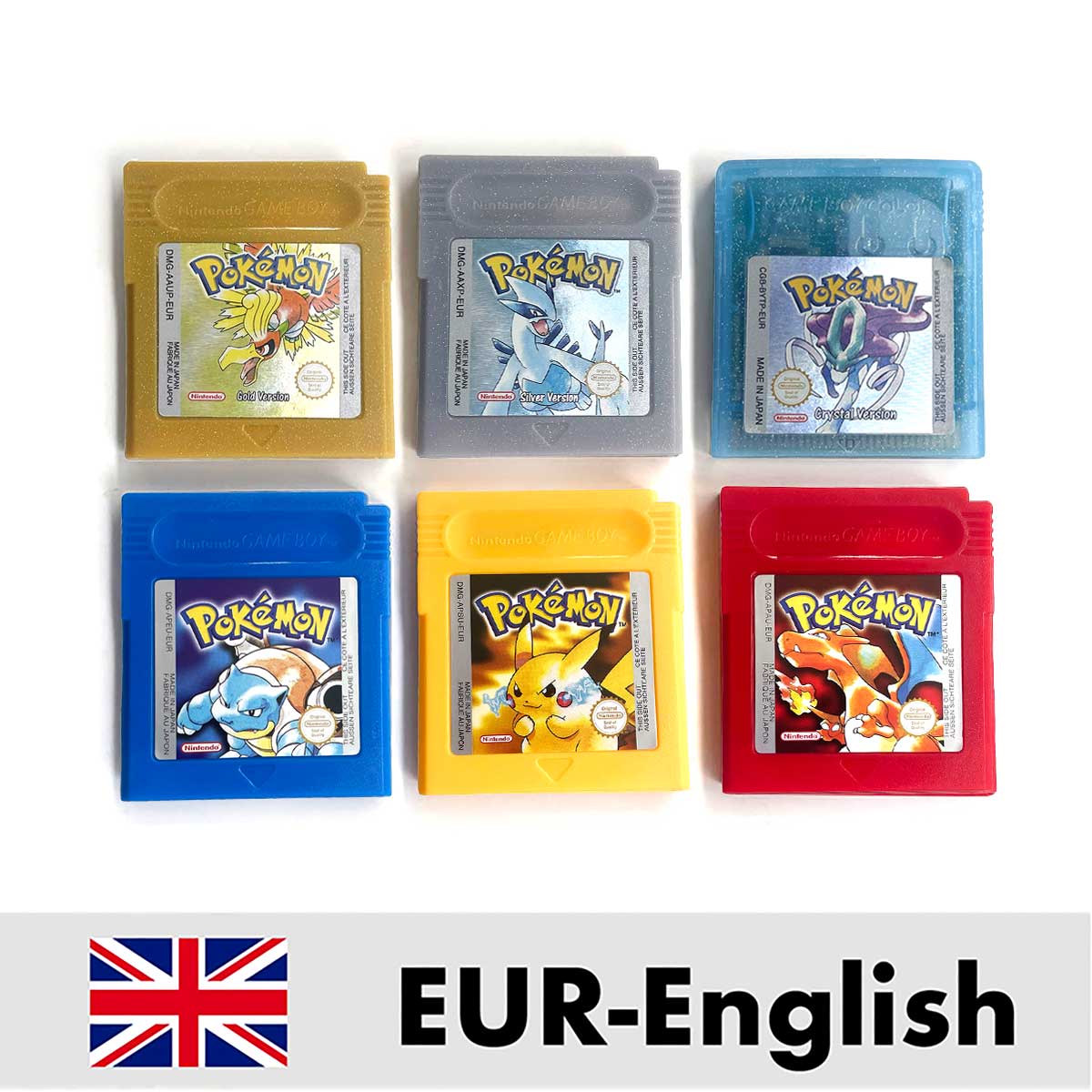 USA ITA NOE FRA ESP EUR Version Battery Save Cart Pokemon Yellow Red Crystal Gold Silver Blue Green 16 Bit Game Cartridge for GBC