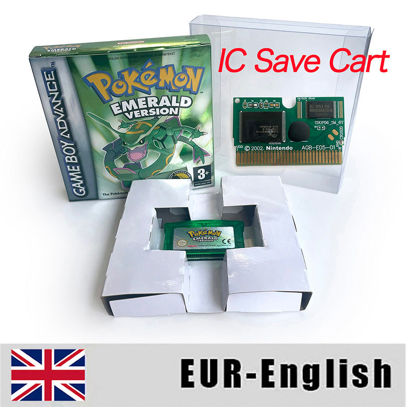 EUR ESP NOE FRA ITA IC save cart Nintendo Pokemon Emerald Ruby Leafgreen Sapphire Firered Metallic Holographic Box game cartridge for GBA