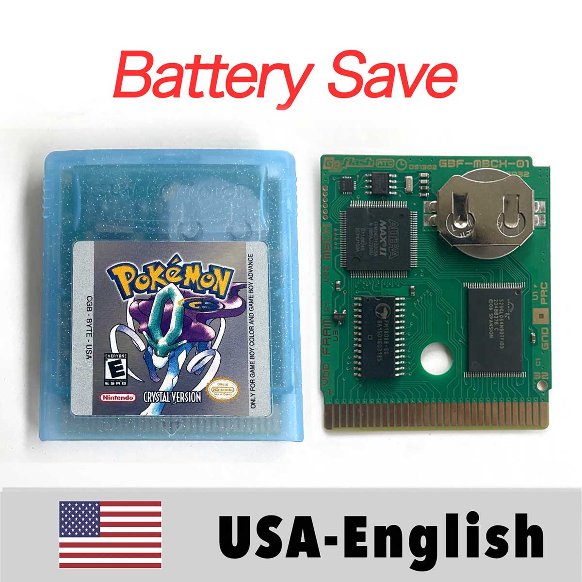 USA ITA NOE FRA ESP EUR version battery save cart pokemon crystal gold silver yellow red blue 16 bit Game Cartridge for GBC