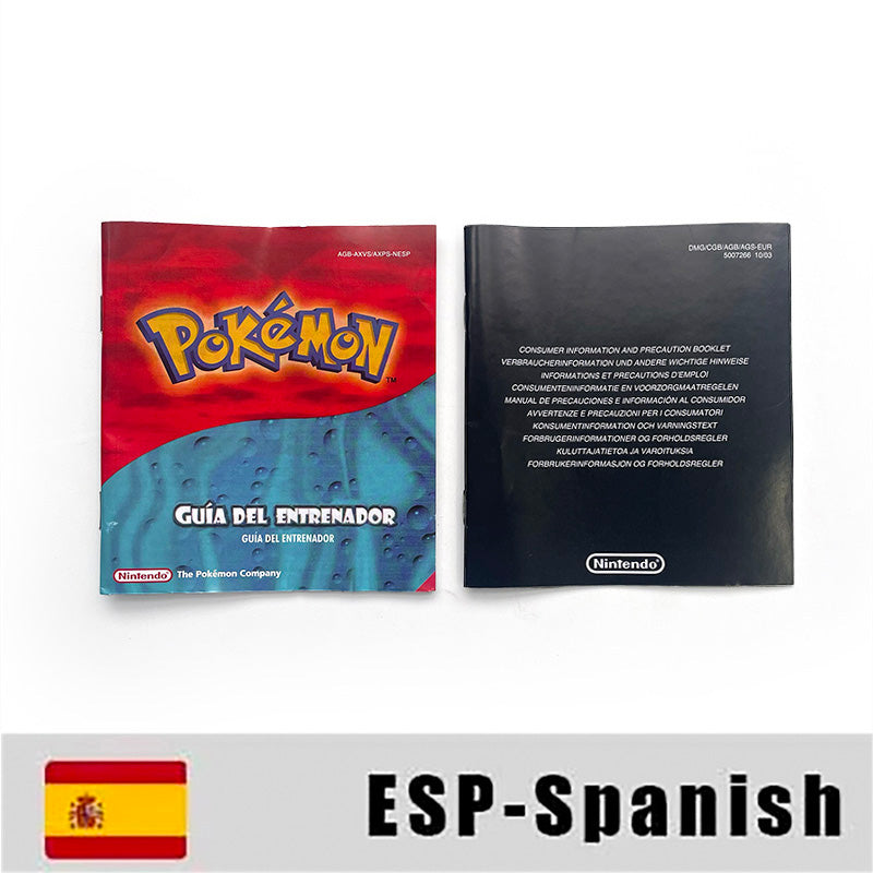 USA FRA NOE FRA ESP Pokemon Leaf Green Fire Red Ruby Emerald Sapphire Game Cartridge manual for Gba