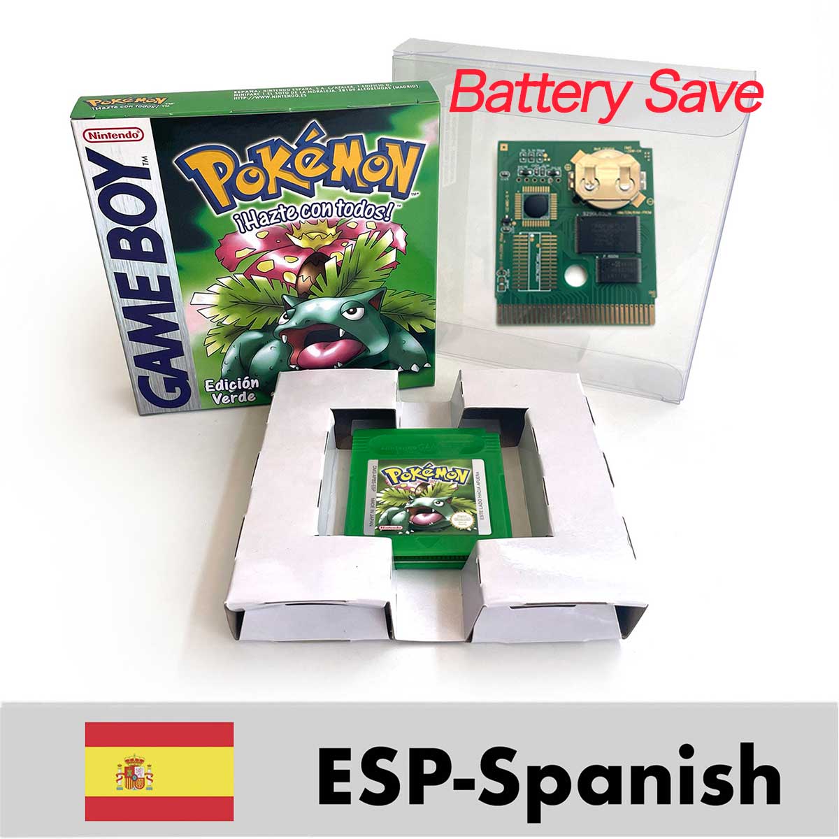 USA EUR FRA ESP NOE ITA pokemon yellow blue red crystal silver gold green Battery Save Game Cartridge with box for GBC