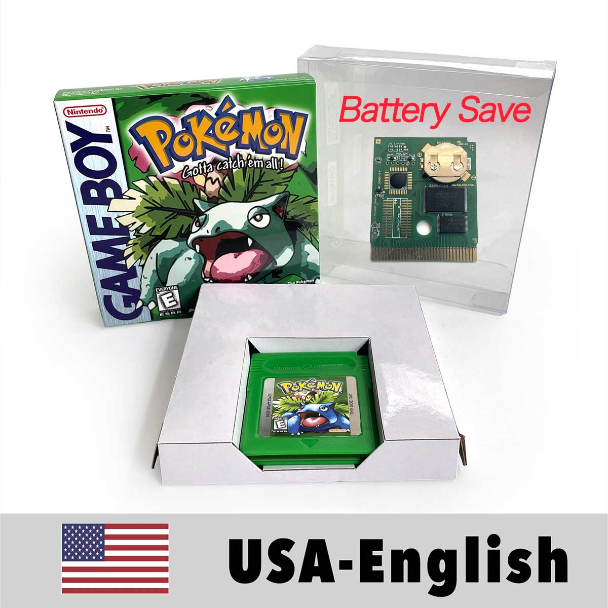 USA EUR FRA ESP NOE ITA pokemon yellow blue red crystal silver gold green Battery Save Game Cartridge with box for GBC