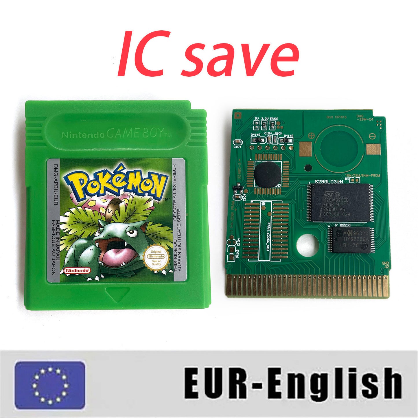 GBC GAME EUR english gbc game pokemon green Nintendo cartridge with tray box game boy color