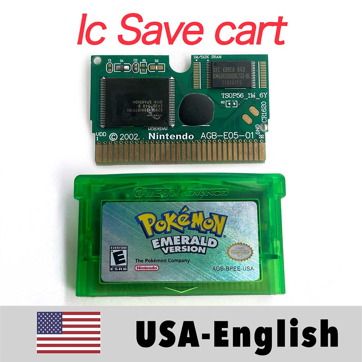 USA ESP NOE FRA EUR ITA IC Save cart Pokemon Emerald,firered,ruby,sapphire,leafgreen Game Cartridge for GBA multiple languages