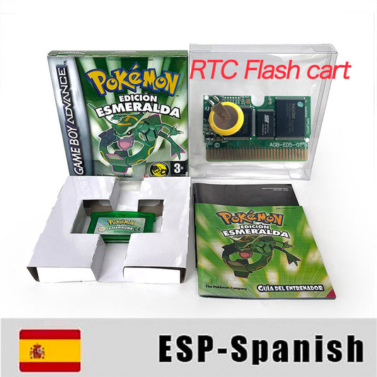 ESP Spanish IC save rtc flash cart Real Time Clock pokemon emerald version sealed manual box with tray Nintendo game cartridge for gba