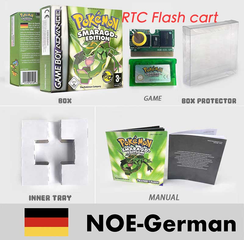 USA FRA NOE FRA RTC/1 M Flash CART pokemon sapphire ruby leafgreen emerald firered sealed box tray Game Cartridge manual for gba
