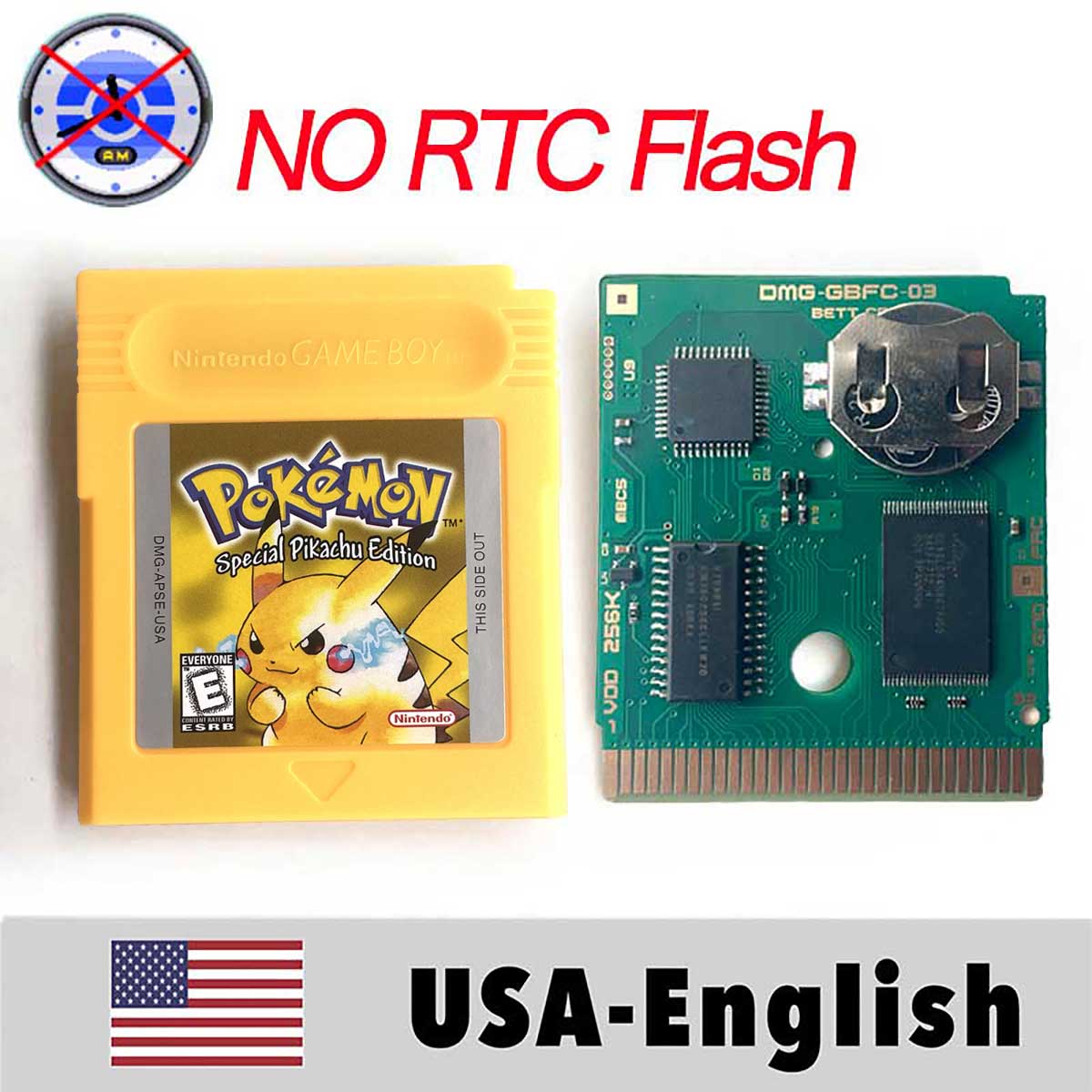 USA ITA NOE FRA ESP EUR version pokemon RTC Flash crystal gold silver NO RTC yellow red blue 16 bit Game Cartridge for GBC