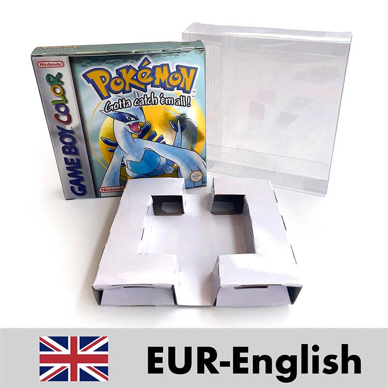 USA FRA NOE ESP ITA EUR Pokemon crystal gold silver red blue yellow Metallic FoilFinish Box Trey Manual label for GBC