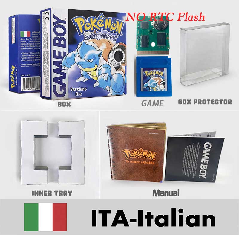 USA ITA NOE FRA ESP pokemon RTC Gold silver crystal NO RTC blue yellow red sealed 16 bit box tray manual Game Cartridge for GBC
