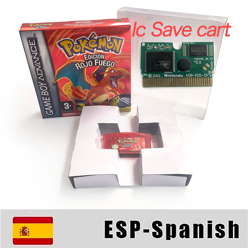 EUR ESP NOE FRA ITA IC save cart Nintendo Pokemon Emerald Ruby Leafgreen Sapphire Firered Metallic Holographic Box game cartridge for GBA
