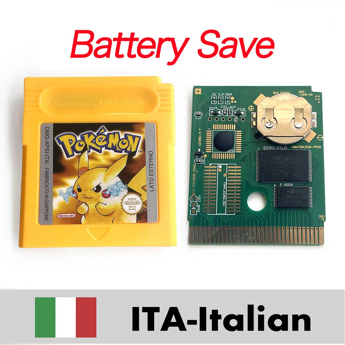 USA ITA NOE FRA ESP EUR version battery save cart pokemon crystal gold silver yellow red blue 16 bit Game Cartridge for GBC