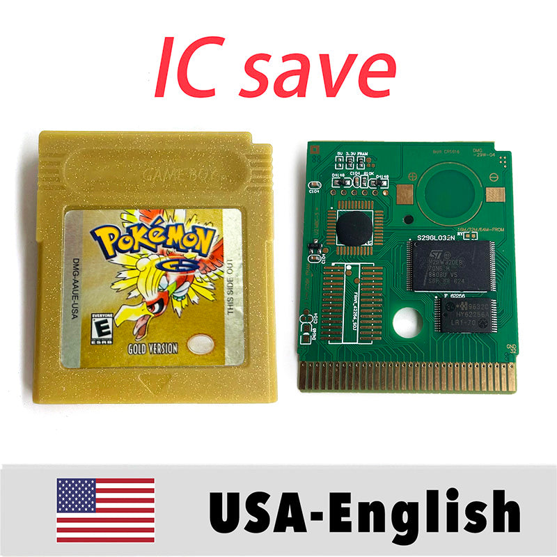 （Shipped from the United States) USA IC Save cart Pokemon Crtstal, Red, Blue green,Yellow, Gold, Silver, Game Cartridge for GBC