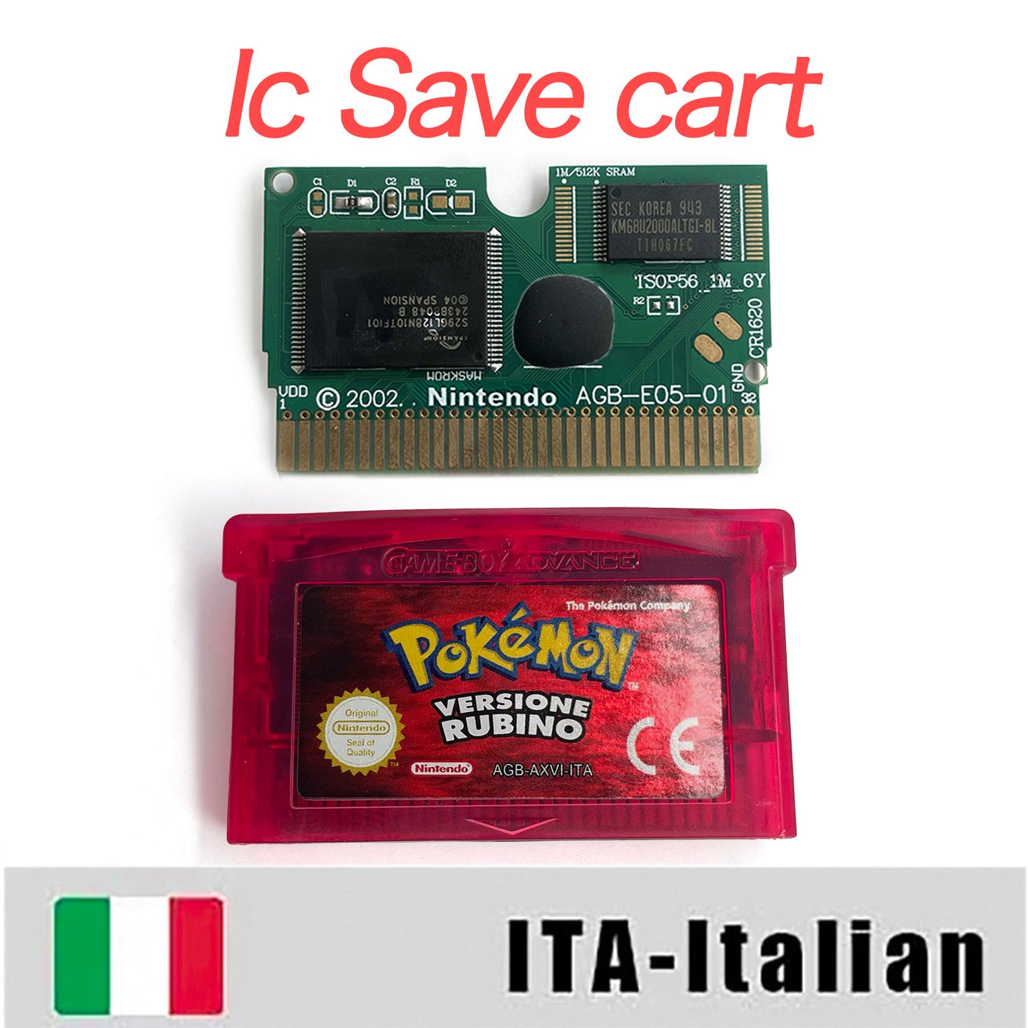 ITA Italian IC save rtc flash cart Real Time Clock pokemon rubino version box with tray Nintendo game cartridge for gba game boy advance
