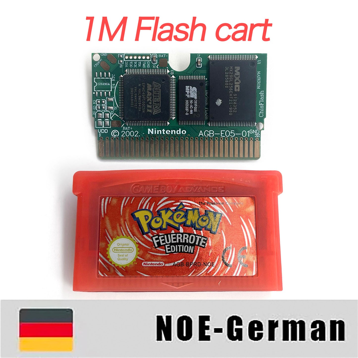 NOE German IC save 1 M flash cart pokemon firered version box with tray Nintendo game cartridge for gba game boy advance