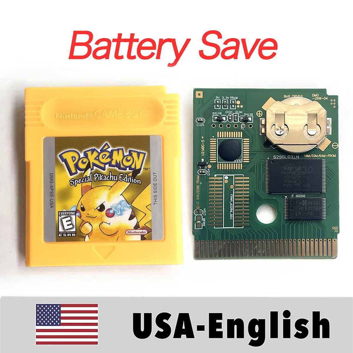 USA ITA NOE FRA ESP EUR version battery save cart pokemon yellow red crystal gold silver blue 16 bit Game Cartridge for GBC