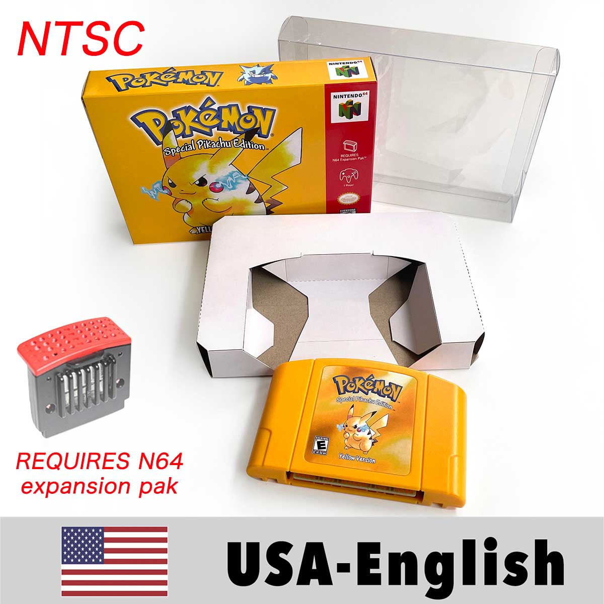 USA NTSC Pokemon Blue Crystal Red Silver Yellow Gold Green Game Cartridge 64 Bit Game Consoles with Retail Box for N64