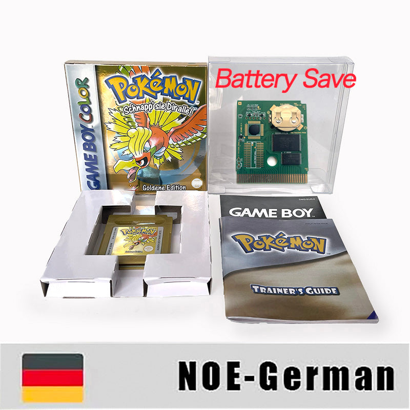 gbc game NOE German pokemon gold version RTC Flash cart Nintendo Battery save cartridge with tray box game boy color