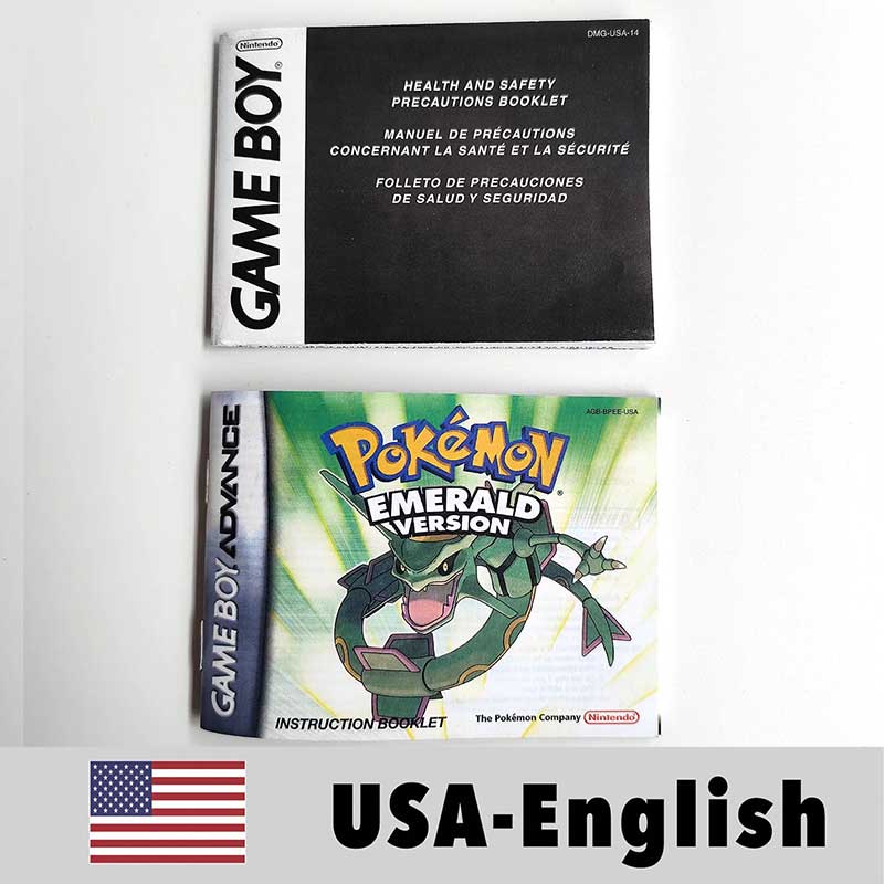 USA FRA NOE ESP ITA EUR Pokemon Emerald Sapphire Leafgreen Ruby Firered Metallic FoilFinish Box Trey Manual label for GBA
