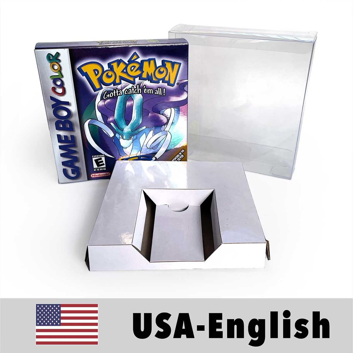 USA FRA NOE ESP ITA EUR Pokemon crystal gold silver red blue yellow Metallic FoilFinish Box Trey Manual label for GBC