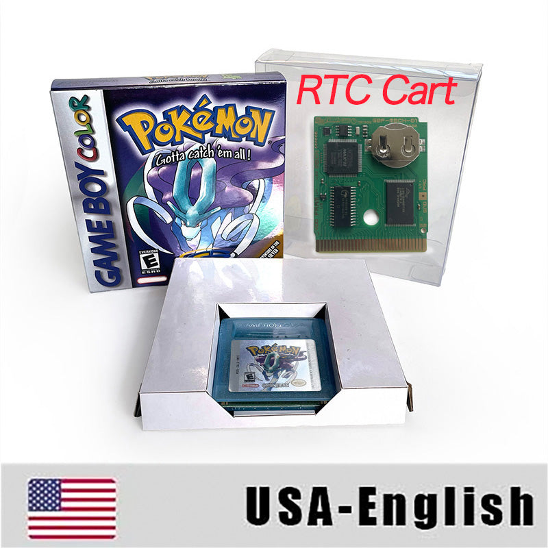 ITA ESP EUR FRA NOE USA Pokemon series RTC Flash silver crystal gold NO RTC flash yellow red blue 16 bit box tray Game Cartridge for GBC Multi-language