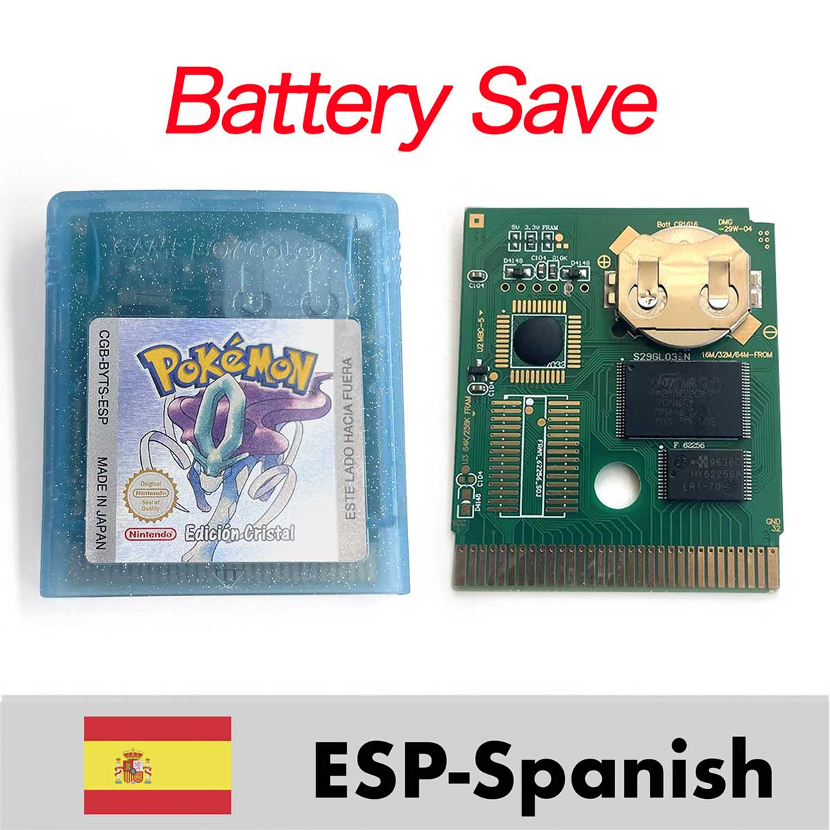 USA ITA NOE FRA ESP EUR version battery save cart pokemon crystal gold silver yellow red blue 16 bit Game Cartridge for GBC