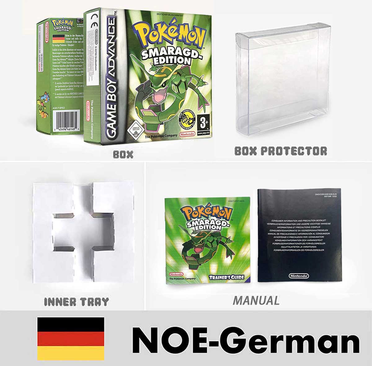 USA FRA NOE FRA Pokemon Emerald Ruby Firered Sapphire LeafGreen Box Tray Manual for Gba