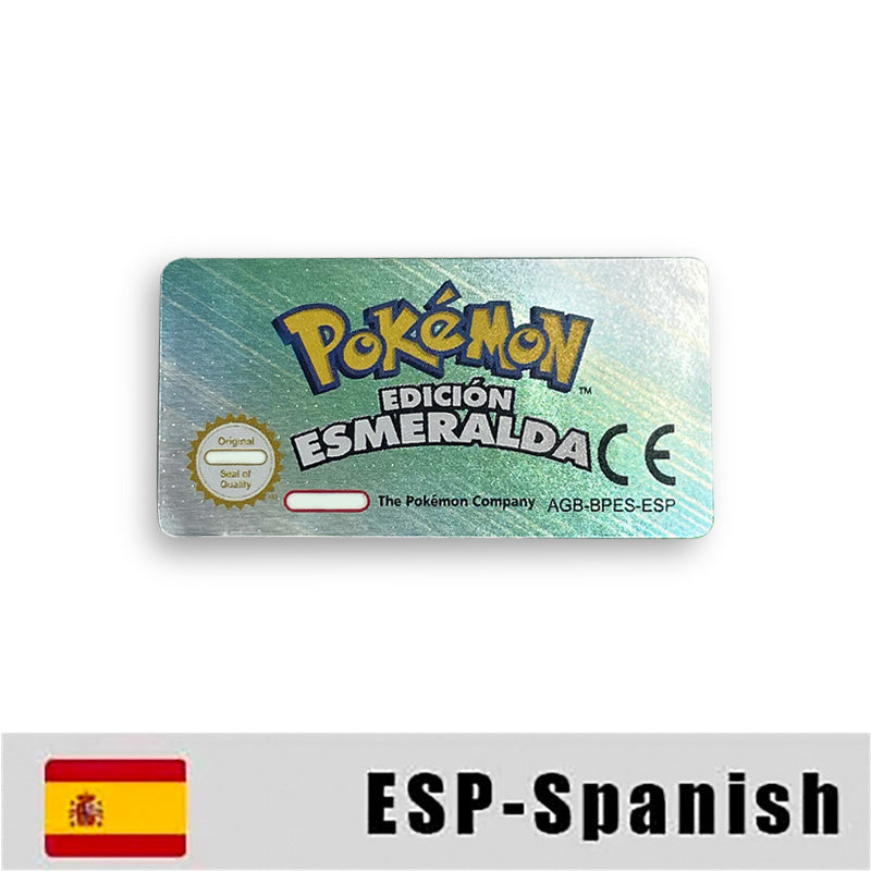 Pokemon Leaf Green Fire Red Ruby Emerald Sapphire Game Cartridge Label Stickers for Gba