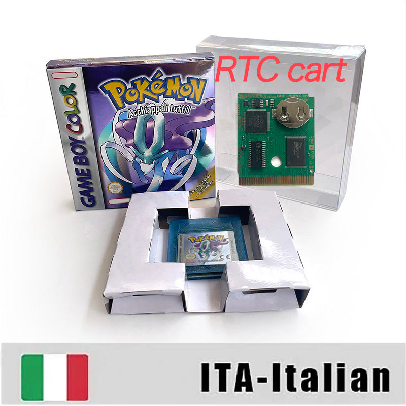 ITA ESP EUR FRA NOE USA Pokemon series RTC Flash silver crystal gold NO RTC flash yellow red blue 16 bit box tray Game Cartridge for GBC Multi-language