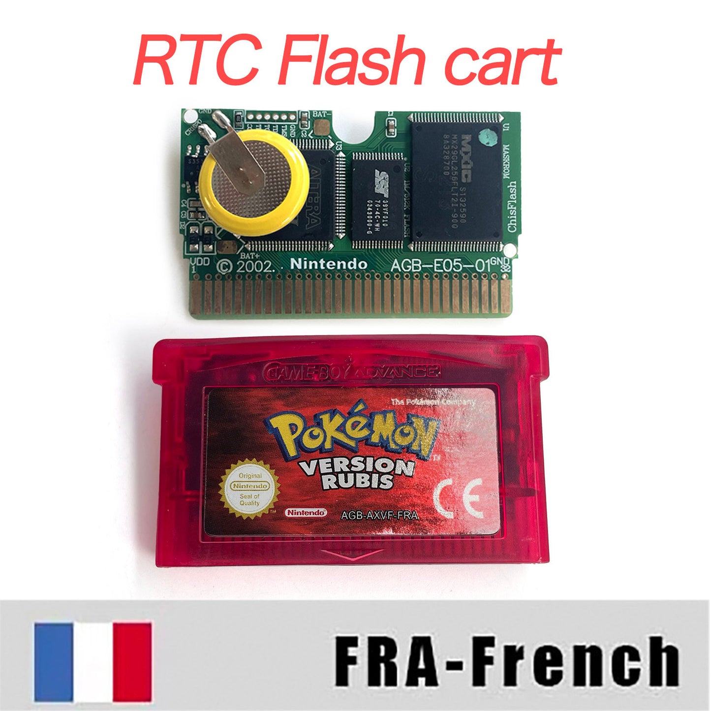 FRA French IC save rtc flash cart Real Time Clock pokemon Rubis version box with tray Nintendo game cartridge for gba game boy advance