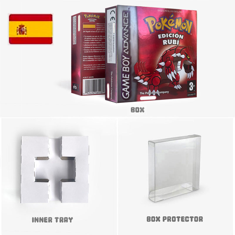 USA NOE FRA EUR ESP ITA Pokemon Emerald Ruby Leafgreen Sapphire Firered Nintendo Metallic Holographic BOX for GBA multiple languages