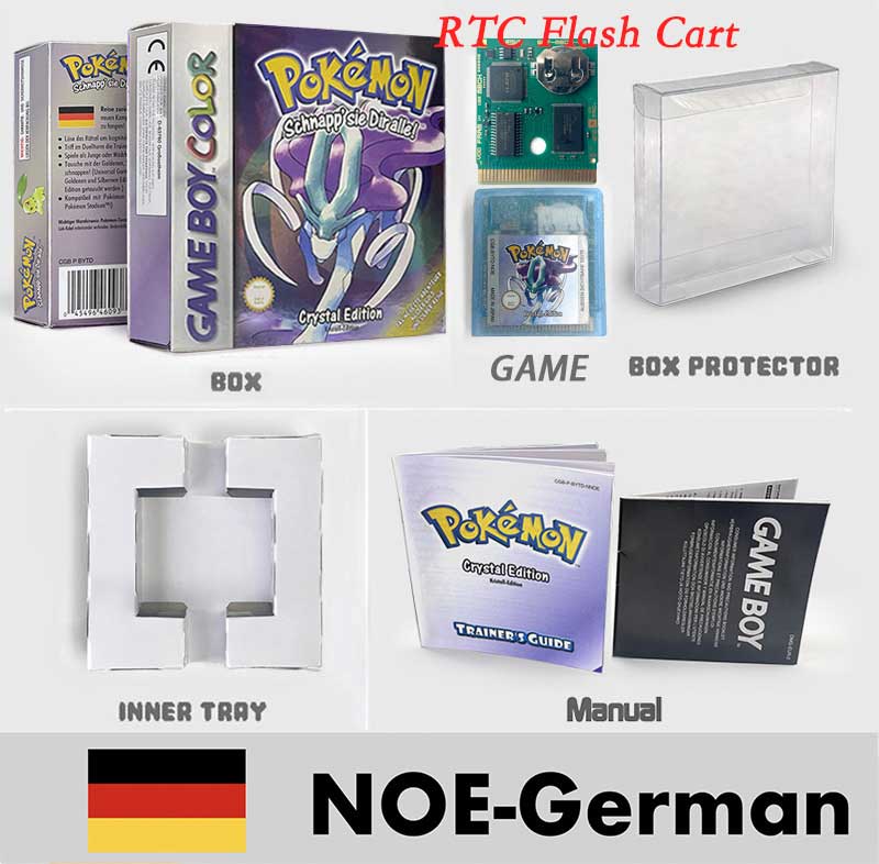 USA ITA NOE FRA ESP pokemon RTC Gold silver crystal NO RTC blue yellow red sealed 16 bit box tray manual Game Cartridge for GBC