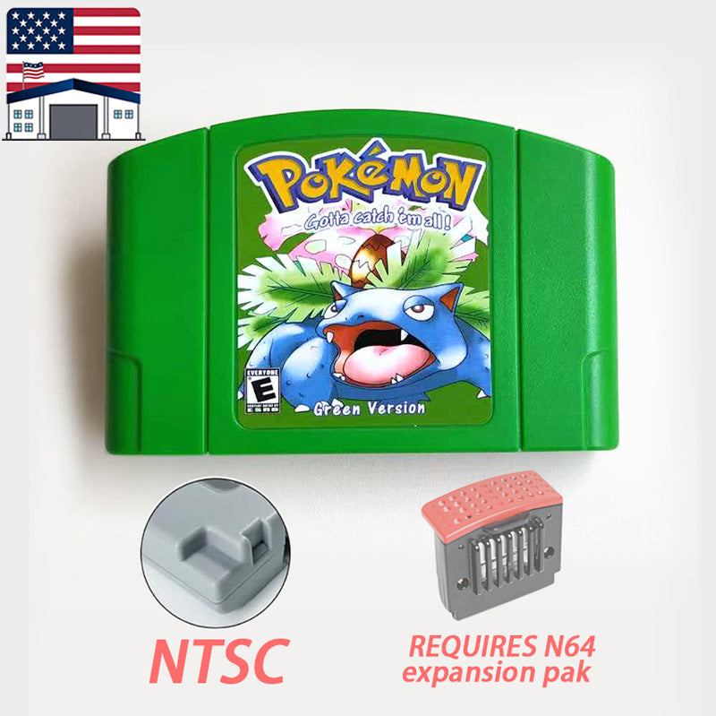 （Shipped from the United States) USA NTSC Pokemon blue/crystal /red silver /yellow /gold /green Game Cartridge 64 Bit Game Consoles for N64