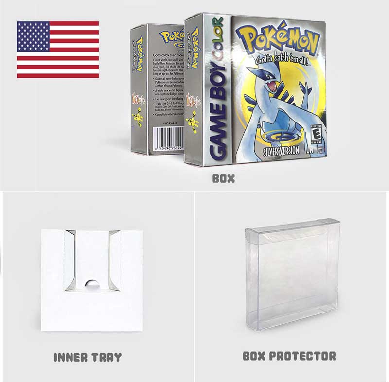 USA FRA NOE ESP ITA EUR Pokemon crystal gold silver red blue yellow Metallic FoilFinish Box Trey Manual label for GBC
