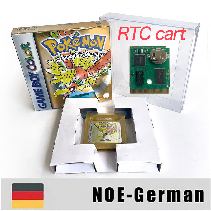 ITA ESP EUR FRA NOE USA Pokemon series RTC Flash silver crystal gold NO RTC flash yellow red blue 16 bit box tray Game Cartridge for GBC Multi-language